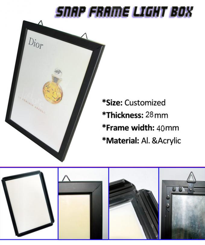 Affichage de caisson lumineux mené par cadre instantané mince avec le cadre de photo pour le signe, forme adaptée aux besoins du client